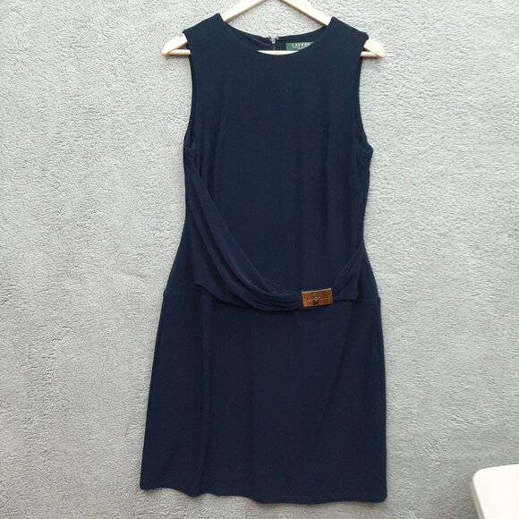 Lauren Ralph Lauren Dresses & Skirts - Lauren Ralph Lauren Nave Blue Classic Sleeveless Dress Faux wrap belt Size 12